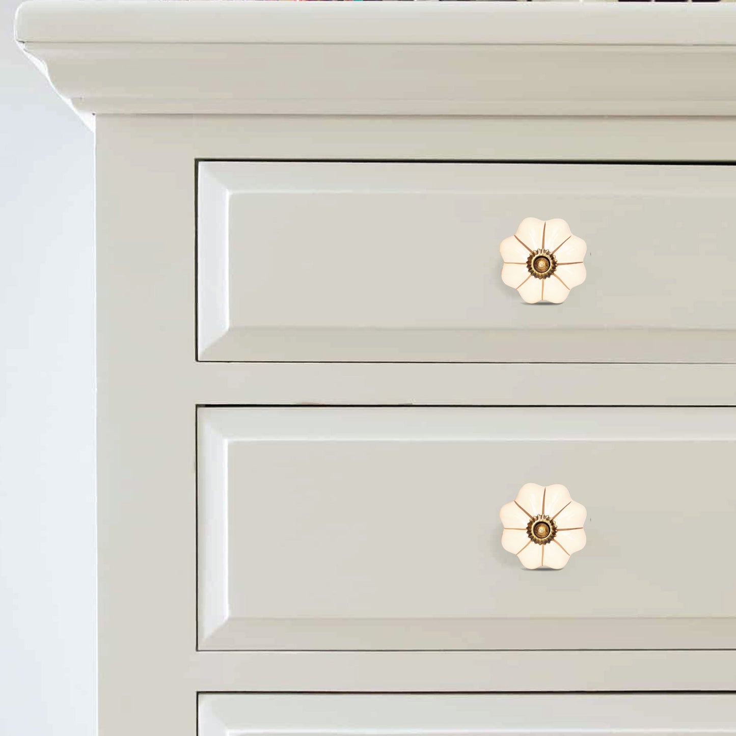 Handcrafted Peach with Gold Line Detailing Drawer Knob | The Indian Aura