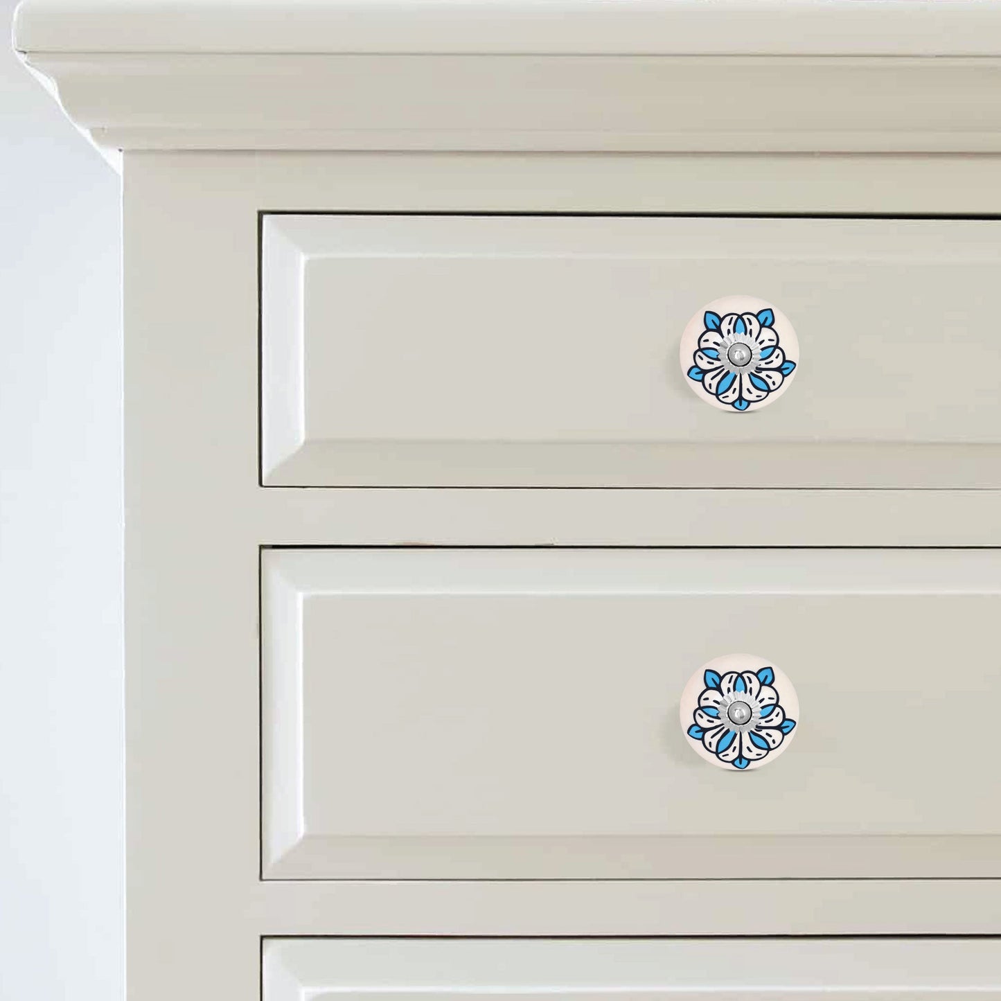 Stylish BlueBlooms Noir Ceramic Cabinet Drawer Knob | The Indian Aura