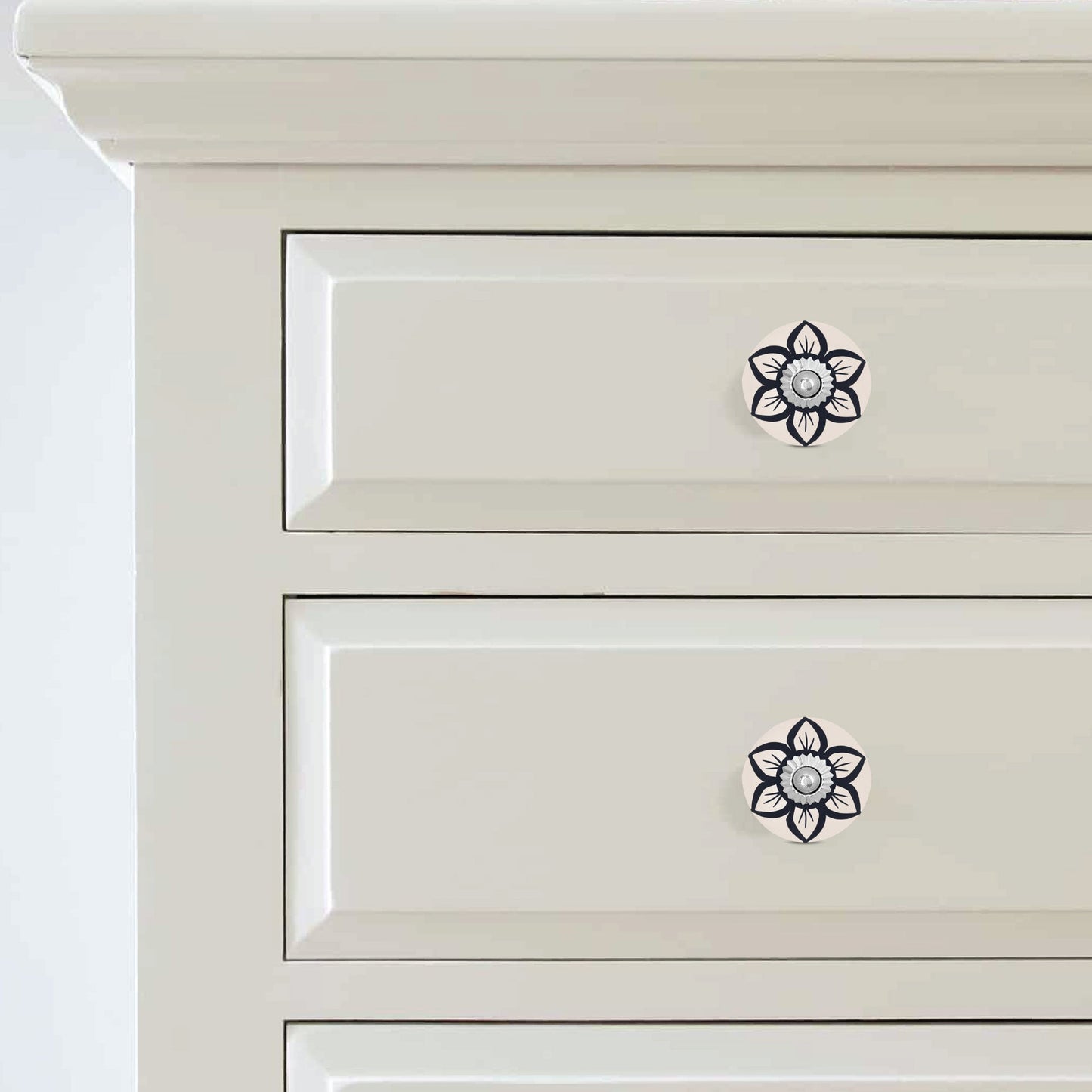 Handcrafted Black Flower Ceramic Drawer Knob | The Indian Aura
