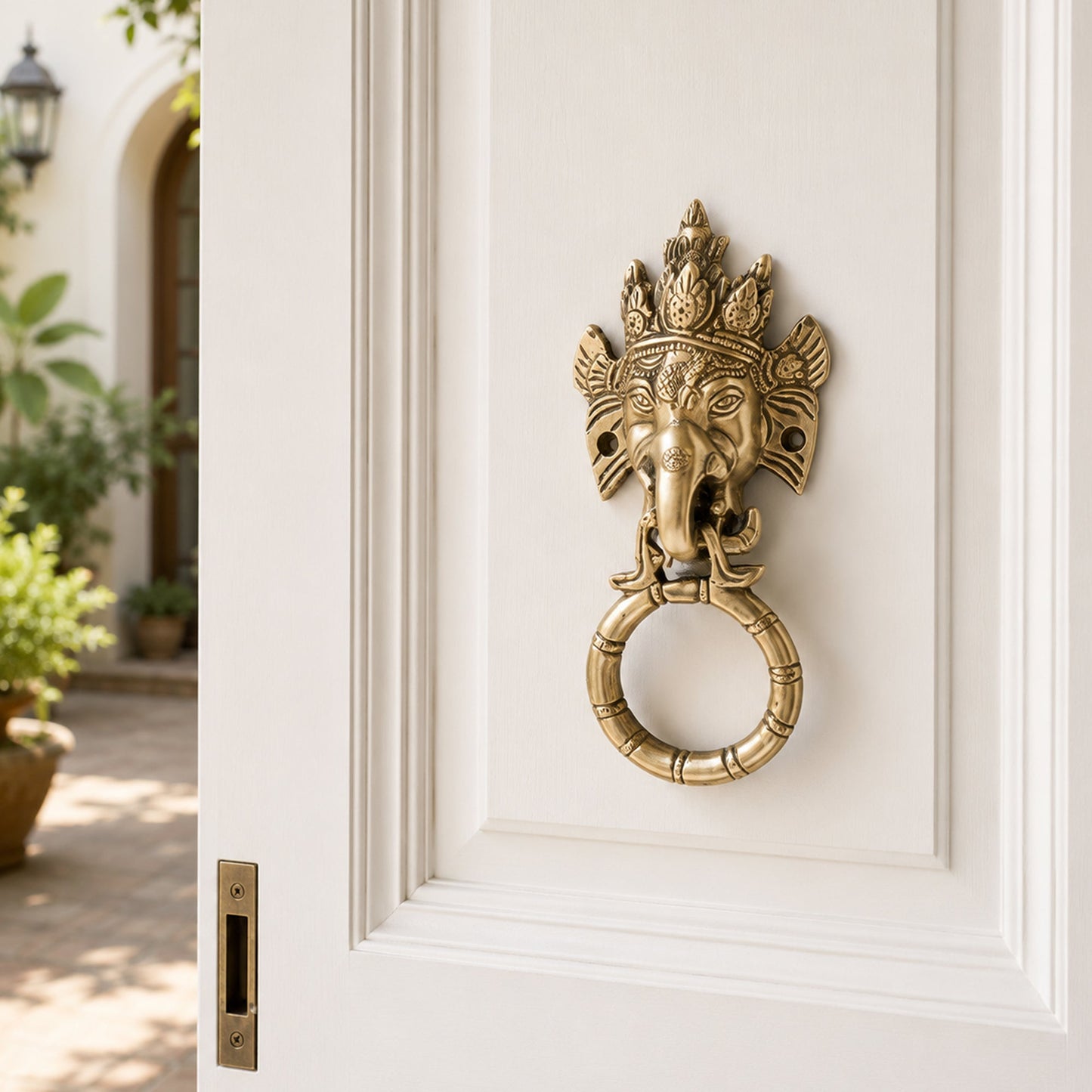 Lord Ganesha Brass Door Knocker for Main Door – Antique Finish Ganpati Vastu Face with Ring, 6.5 Inch Ethnic Indian Elephant Design | Auspicious Entrance Decor & Housewarming Gift