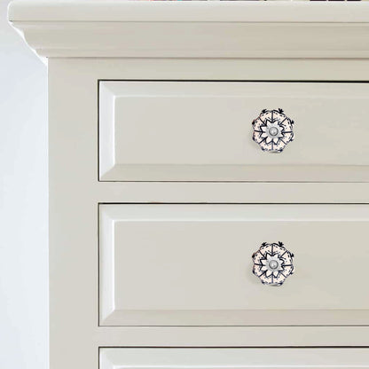 Flower-Shaped Ceramic Drawer Knob – Black & White | The Indian Aura