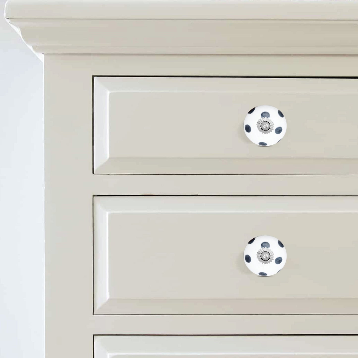 Hand-Painted White and Blue Dotted Ceramic Drawer Knob | The Indian Aura