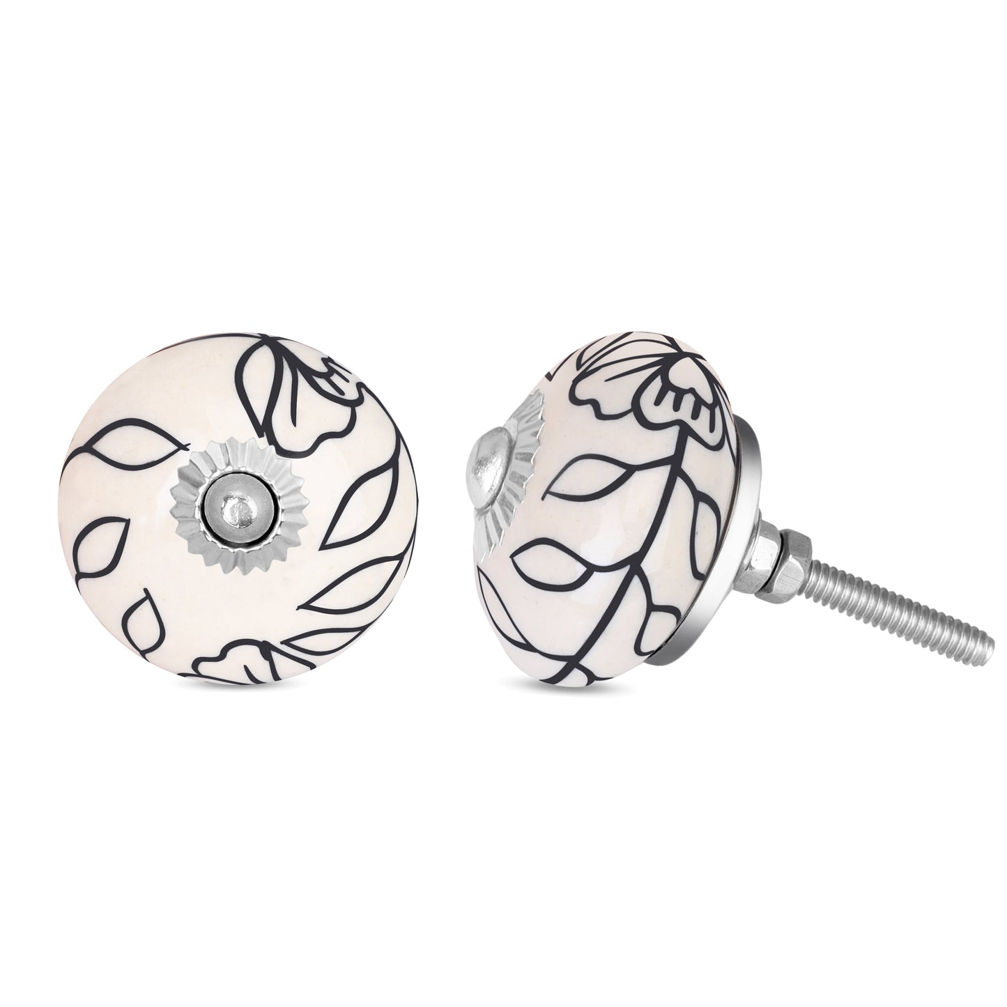 Handcrafted Floral Black Petal Ceramic Drawer Knob | The Indian Aura