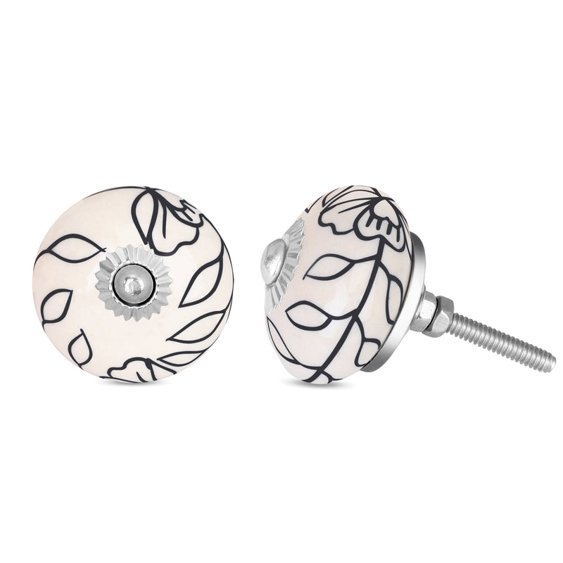 Handcrafted Floral Black Petal Ceramic Drawer Knob | The Indian Aura