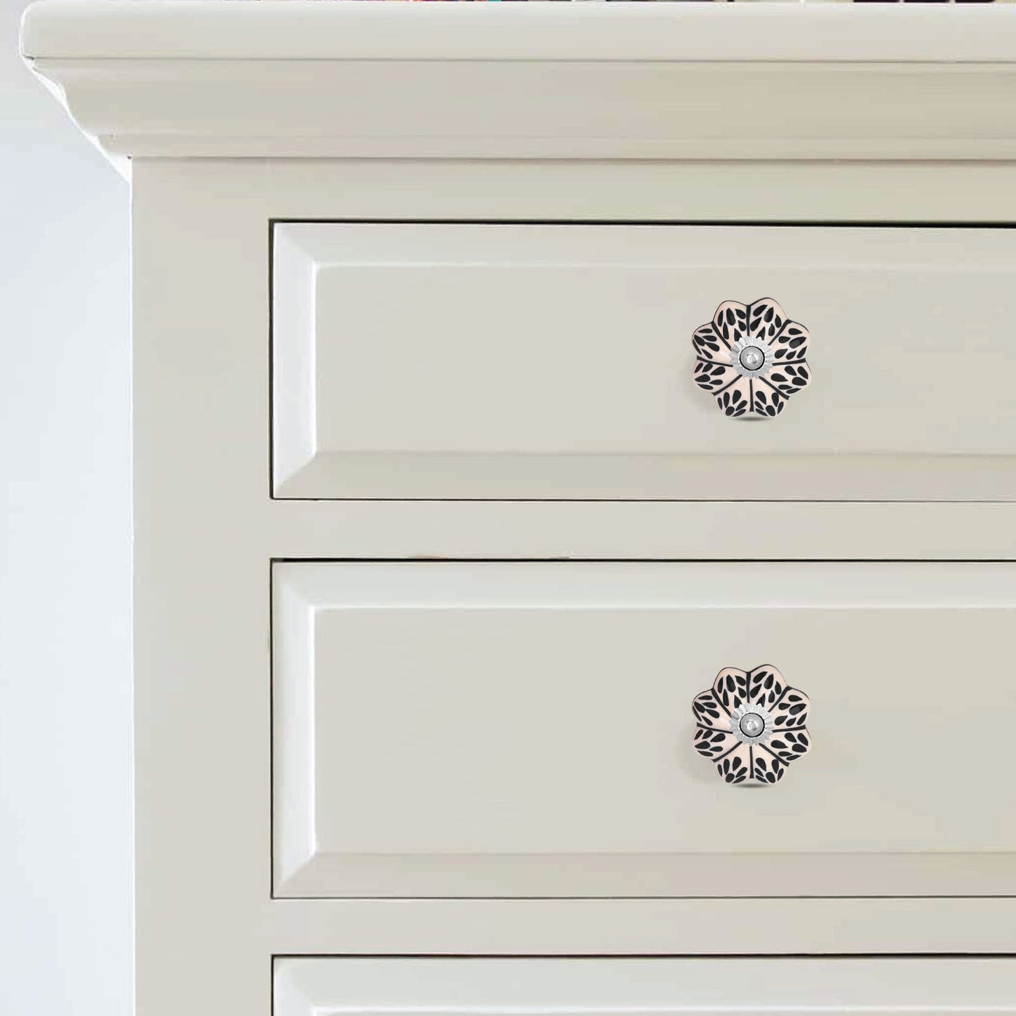 Handcrafted Flower-Shaped Leaf Design Ceramic Drawer Knob | The Indian Aura