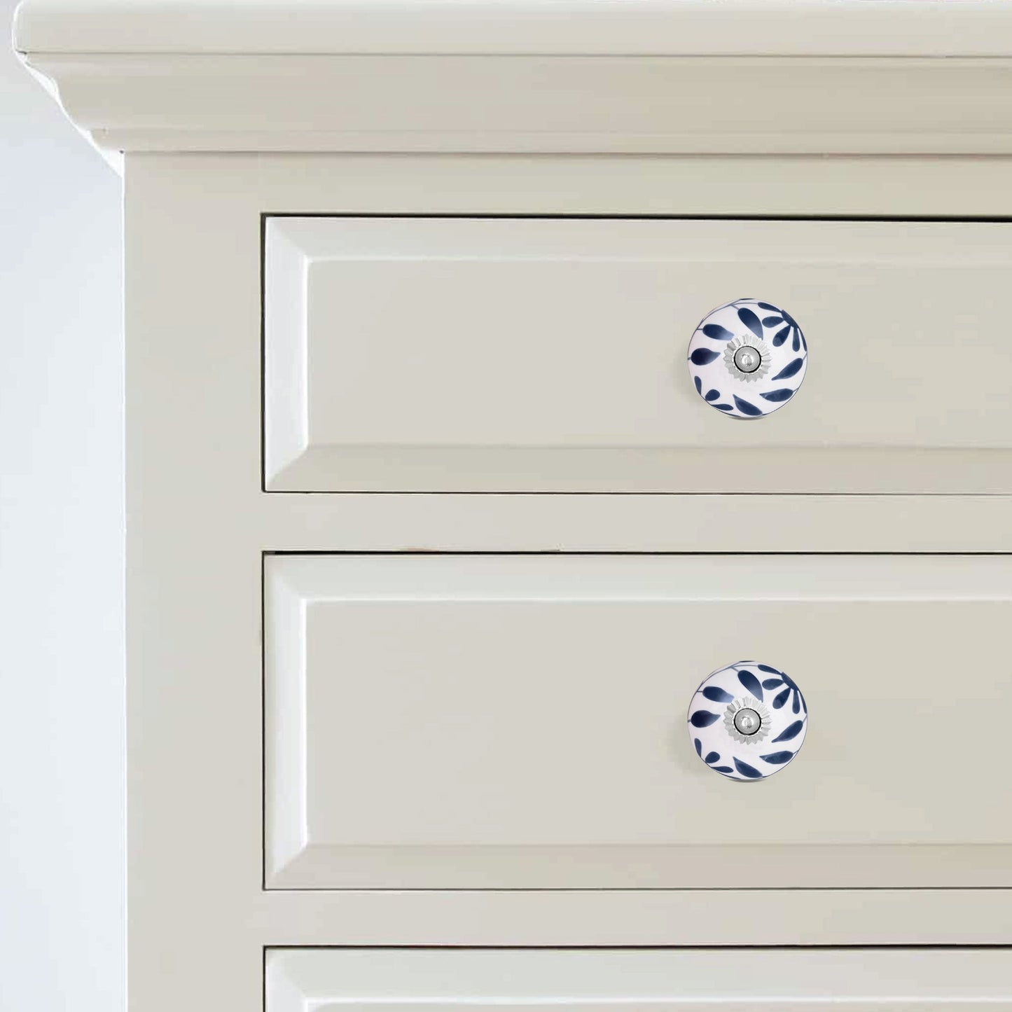 Handcrafted Blue Celestial Leaf Ceramic Drawer Knob | The Indian Aura