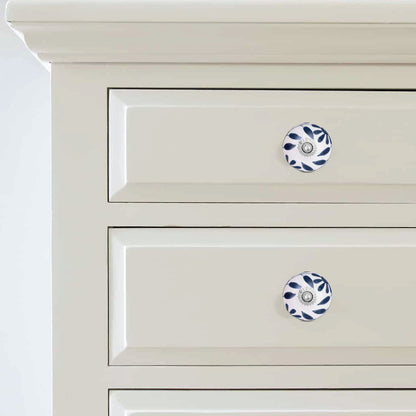Handcrafted Blue Celestial Leaf Ceramic Drawer Knob | The Indian Aura