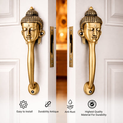 Decorative Buddha Face Brass Door Handle – Spiritual Gautam Buddha Design Set of 2