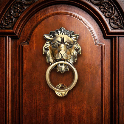 Majestic Handcrafted Lion Guardian Design Brass Door Knocker | The Indian Aura