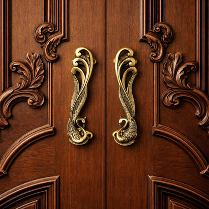 Antique Swan Brass Door Handle Set – Luxury Vintage | The Indian Aura