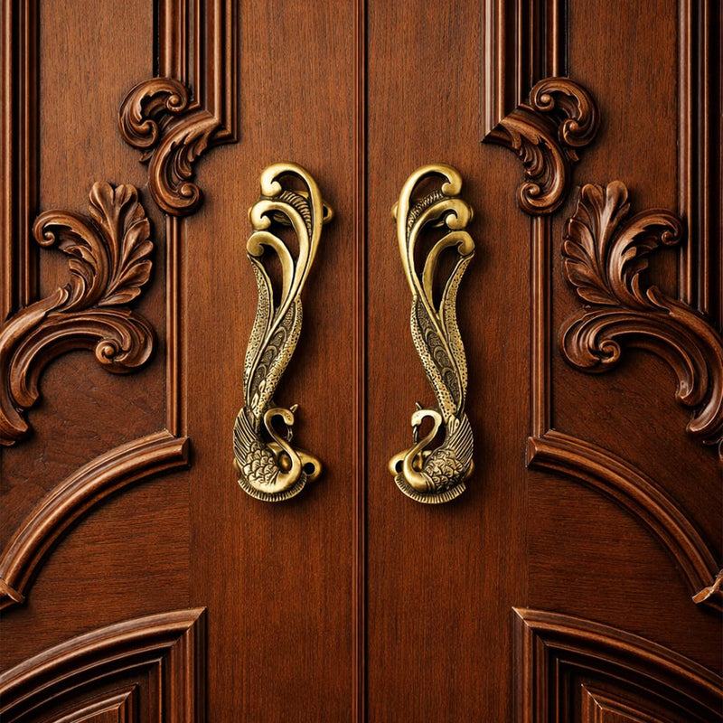 Antique Swan Brass Door Handle Set – Luxury Vintage | The Indian Aura