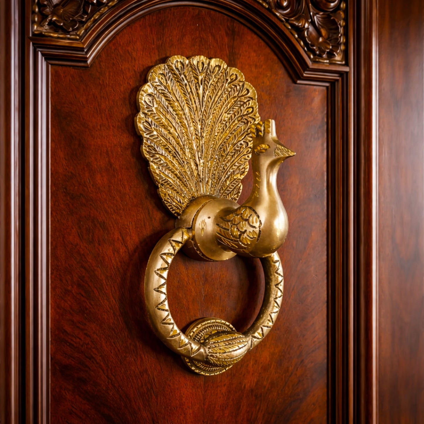Peacock Brass Door Knocker Ring Handle for Main Door (Medium Size)| The Indian Aura