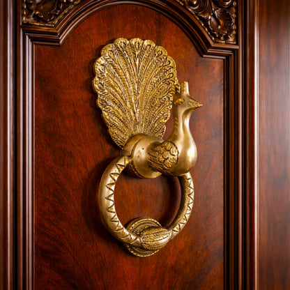 Peacock Brass Door Knocker Ring Handle for Main Door (Medium Size)| The Indian Aura