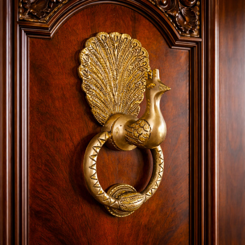 Peacock Brass Door Knocker Ring Handle for Main Door (Medium Size)| The Indian Aura