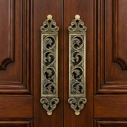 Brass Door Pull Handle for Main Door – Antique Finish Handmade Vintage Victorian Carved Filigree Design, 11 Inch / 28.7 cm Decorative Door Handle for Home,Hotel & Office Set-2