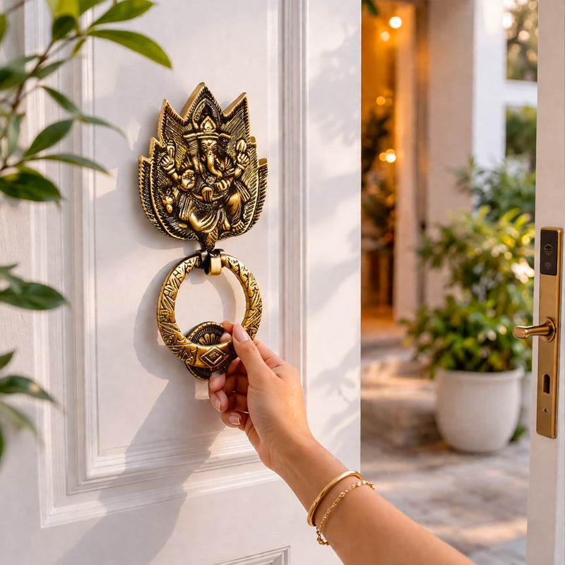 Handcrafted Celestial Ganesha Brass Door Knocker for Main Door | The Indian Aura