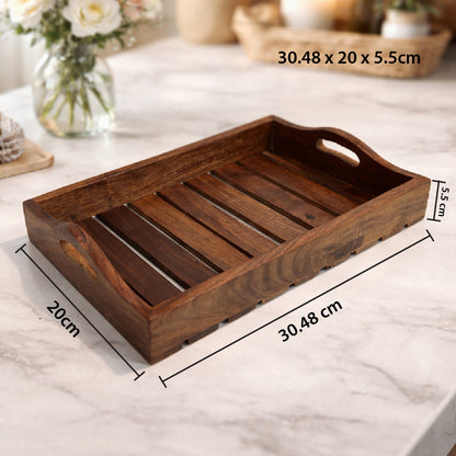 Handcrafted Rosewood Wooden Serving Trays Set of 2 | The Indian Aura