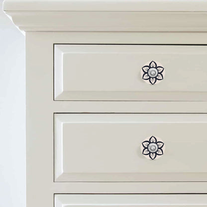 Handcrafted Black Flower Ceramic Drawer Knob | The Indian Aura