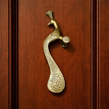Handcrafted Brass Door Handle – Elegant Peacock Design (Left Turned)
