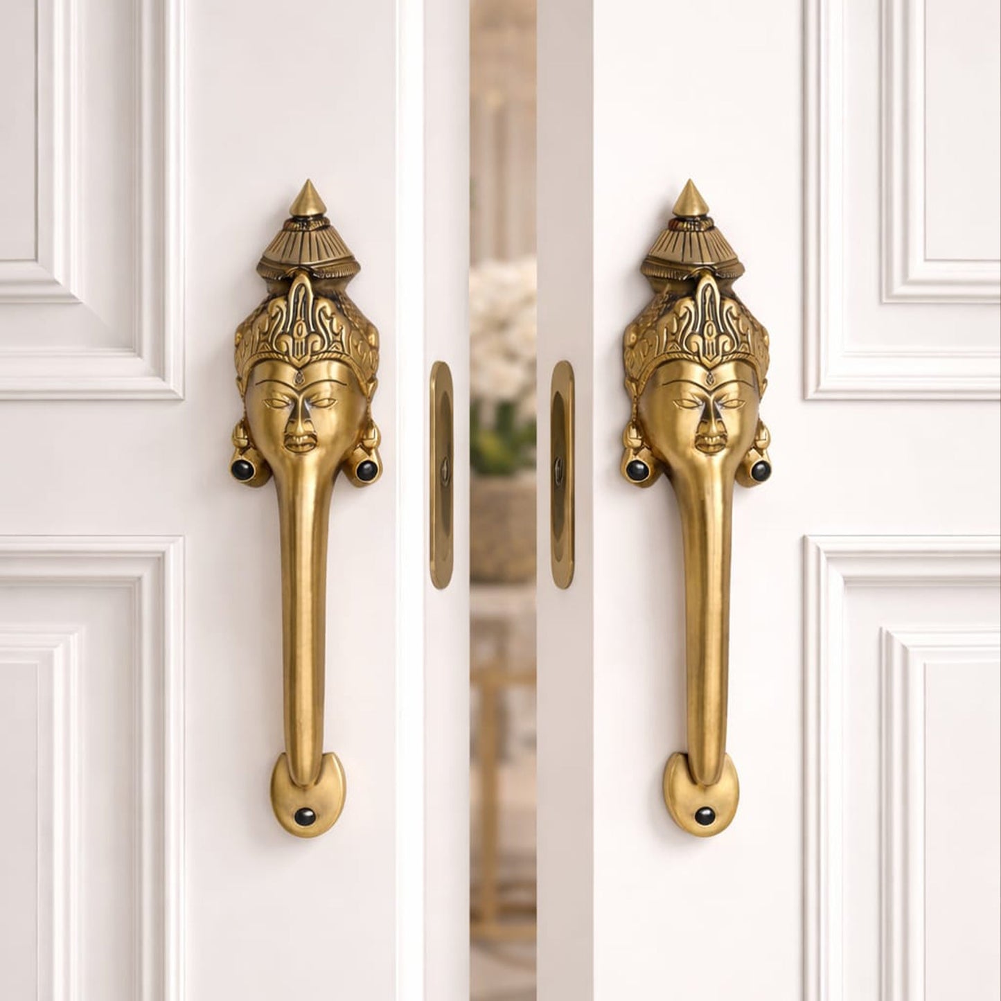 Goddess Face Brass Door Handle – Traditional Indian Design Set of 2