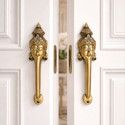 Goddess Face Brass Door Handle – Traditional Indian Design Set of 2