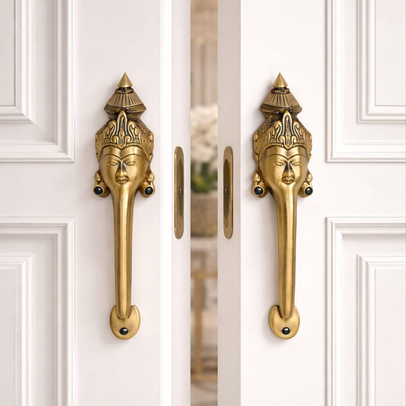 Goddess Face Brass Door Handle – Traditional Indian Design Set of 2