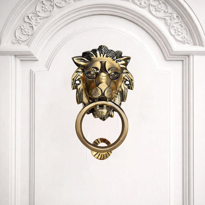 Majestic Handcrafted Lion Guardian Design Brass Door Knocker | The Indian Aura