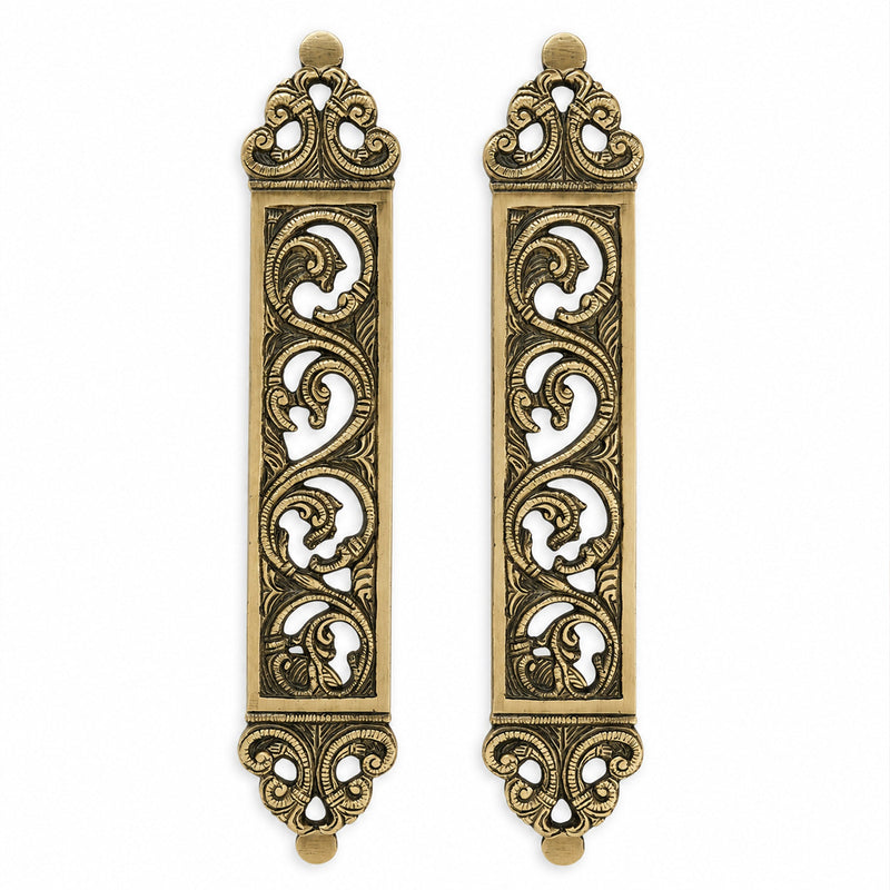 Brass Door Pull Handle for Main Door – Antique Finish Handmade Vintage Victorian Carved Filigree Design, 11 Inch / 28.7 cm Decorative Door Handle for Home,Hotel & Office Set-2