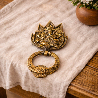 Handcrafted Celestial Ganesha Brass Door Knocker for Main Door | The Indian Aura