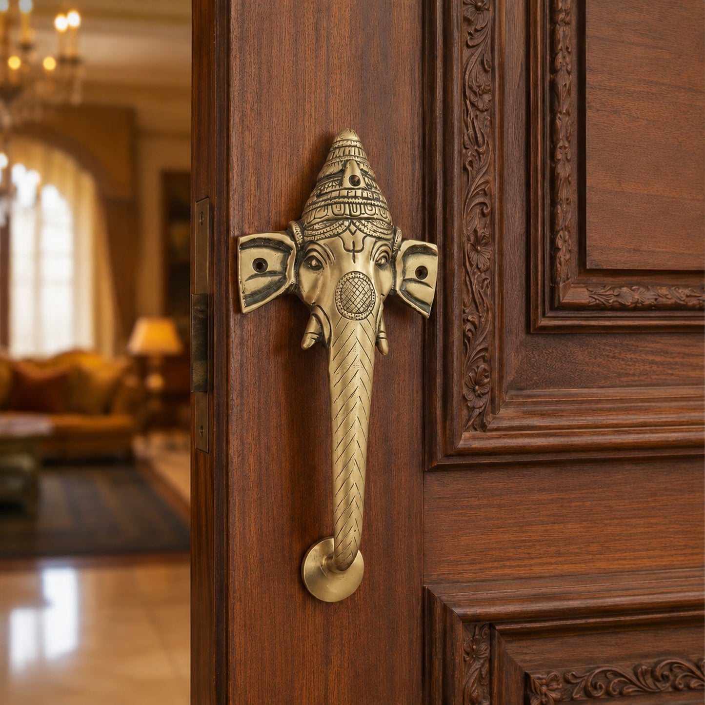 Ganesha Brass Door Handle for Main Door – 10 Inch Antique Finish Elephant Pull Handle,  |Set-1