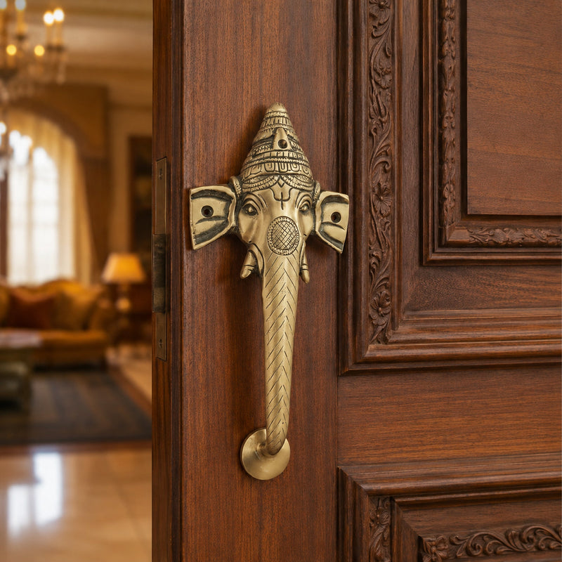 Ganesha Brass Door Handle for Main Door – 10 Inch Antique Finish Elephant Pull Handle,  |Set-1