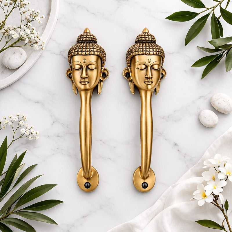 Decorative Buddha Face Brass Door Handle – Spiritual Gautam Buddha Design Set of 2