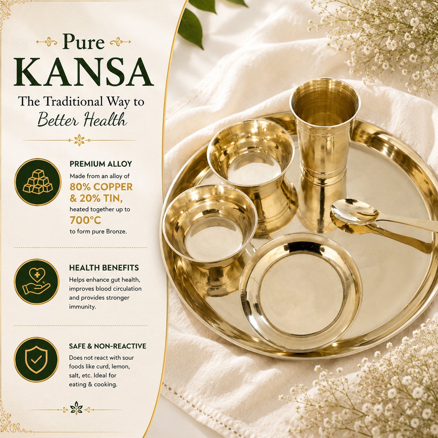 Gloss finish Pure Kansa Thali set