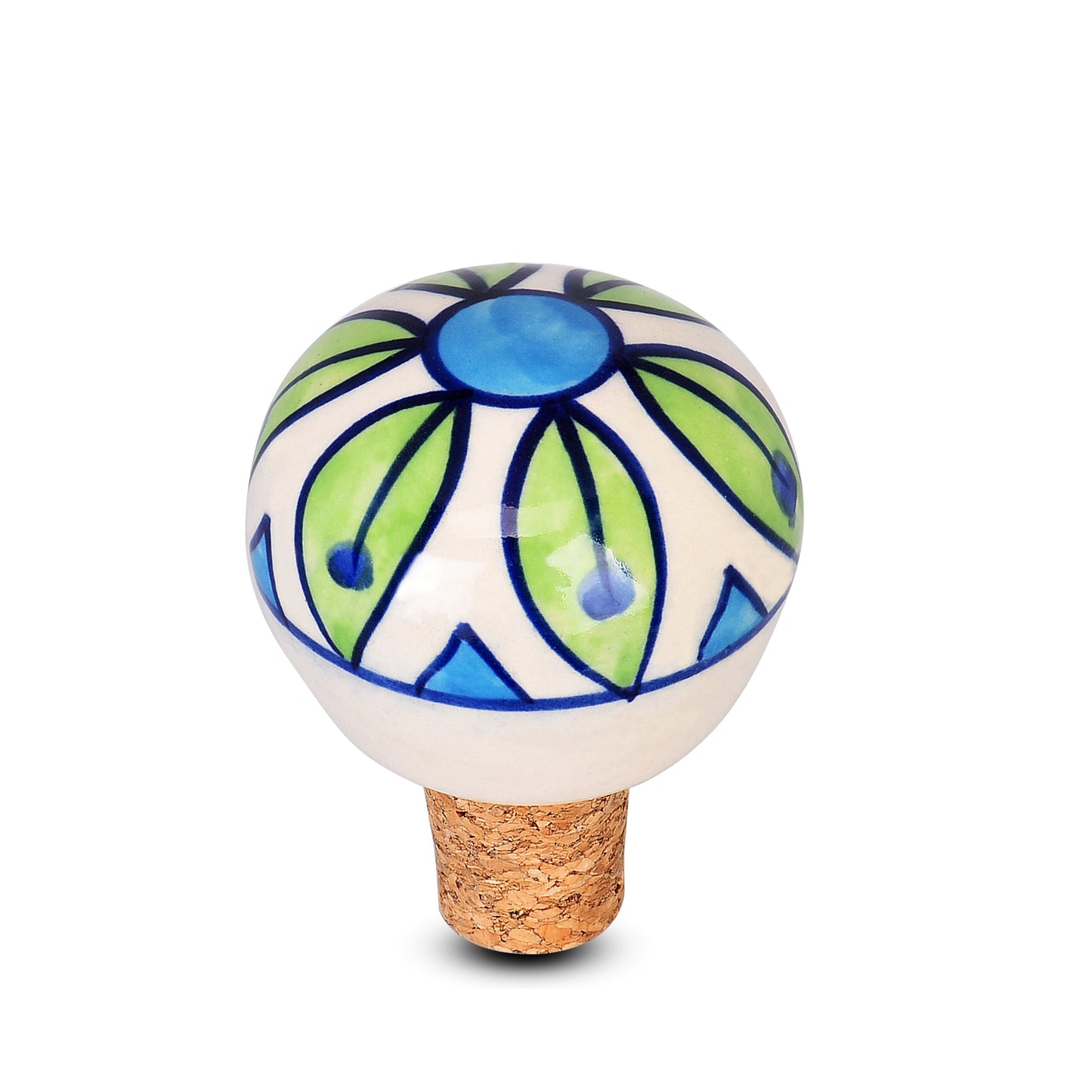 Green Leaf Design Floral Harmony Ceramic Wine Bottle Stopper | The Indian Aura
