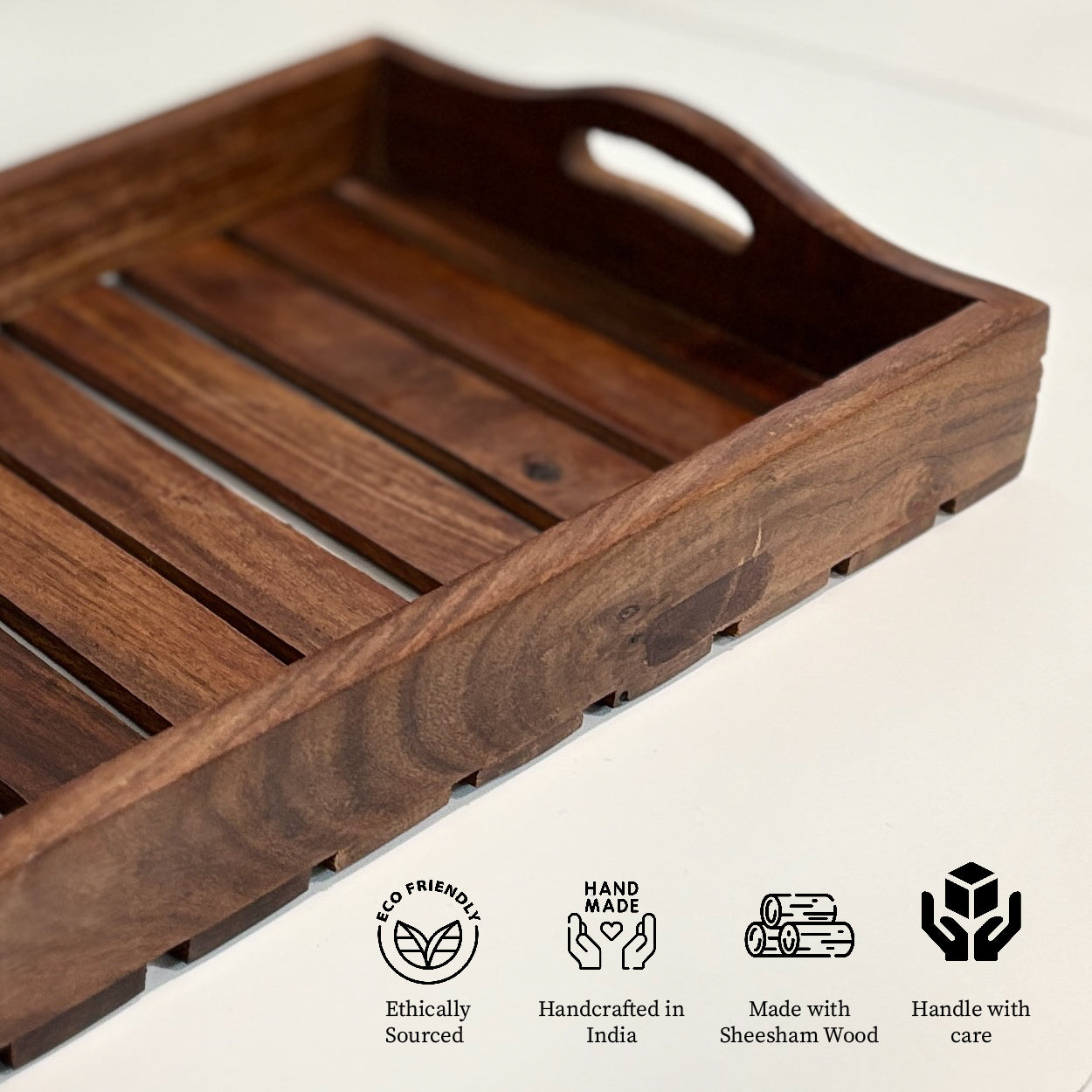 Handcrafted Rosewood Wooden Serving Trays Set of 2 | The Indian Aura