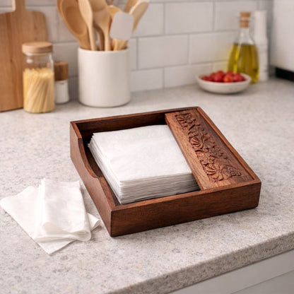 Wooden Napkin Holders  Set of 2  – Handcrafted Table Tissue Stand for Dining & Coffee Tables by The Indian Aura