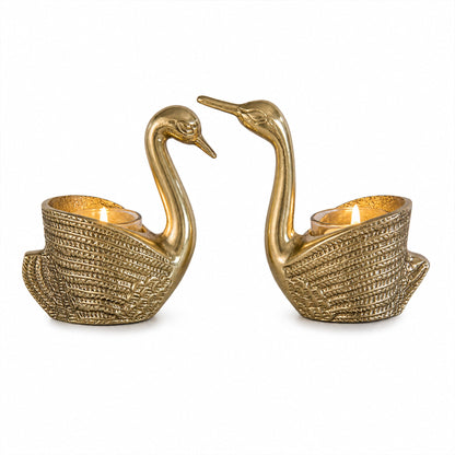 Swan Tealight Candle Holder Set for Home Decor & Dining Table (Pair) | The Indian Aura