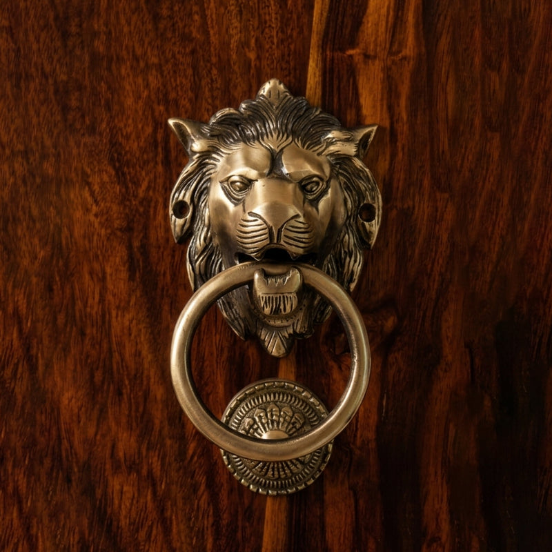 Lion Guardian Brass Door Knocker with Ring Handle for Main Door | The Indian Aura