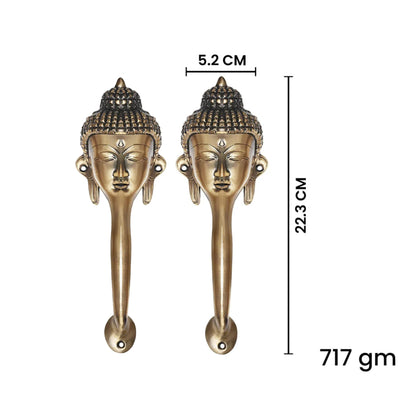 Decorative Buddha Face Brass Door Handle – Spiritual Gautam Buddha Design Set of 2