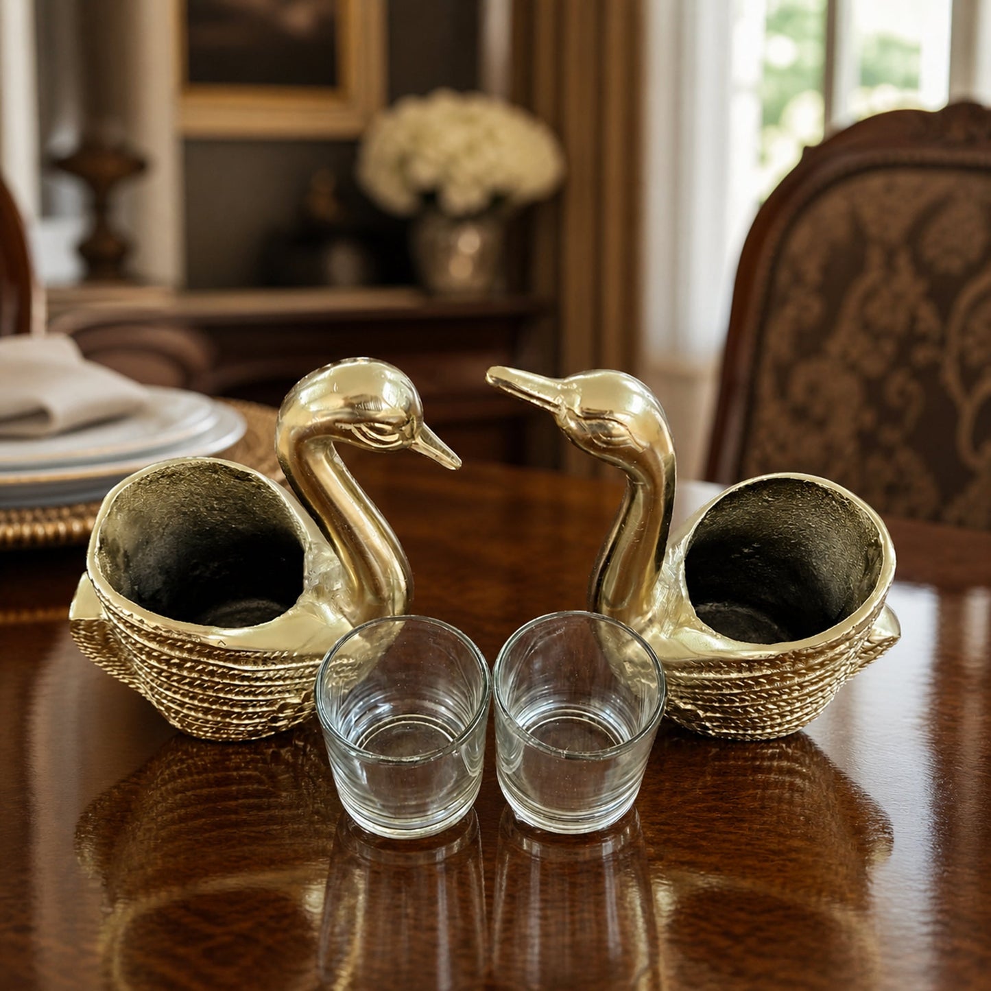 Swan Tealight Candle Holder Set for Home Decor & Dining Table (Pair) | The Indian Aura