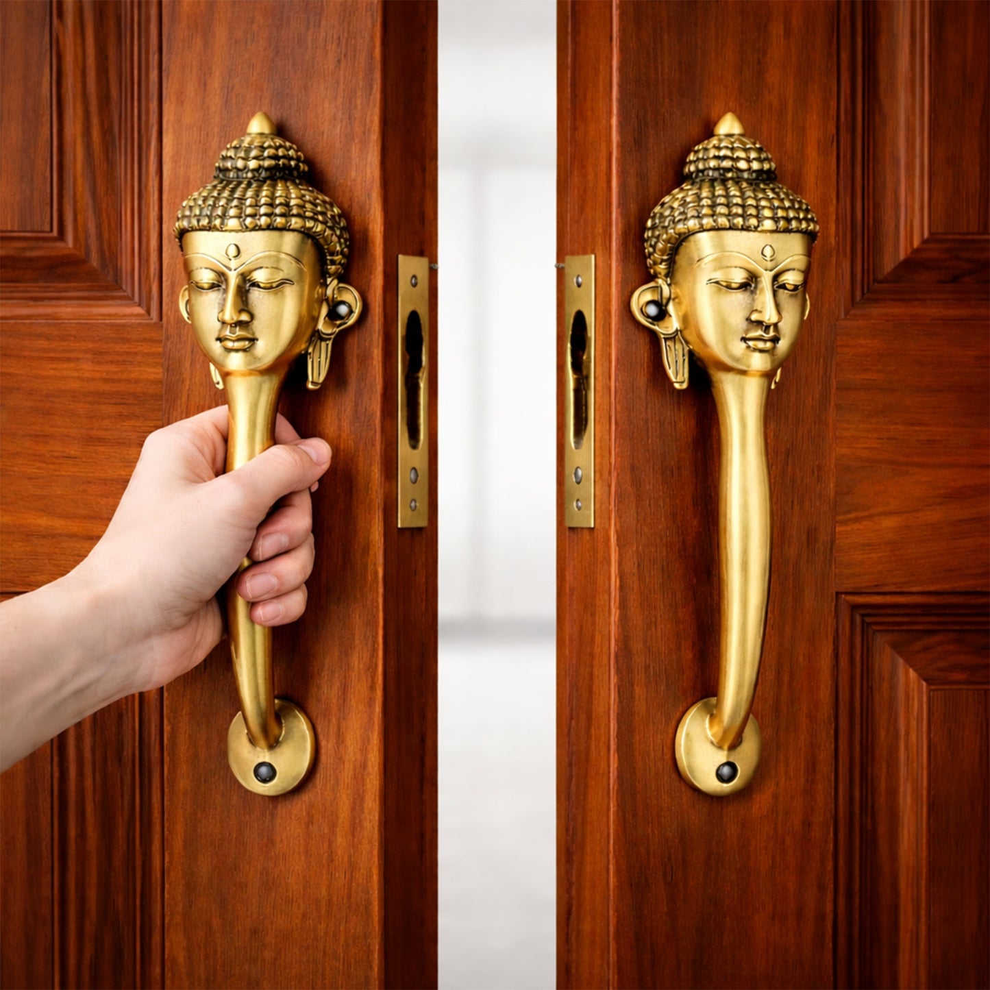 Decorative Buddha Face Brass Door Handle – Spiritual Gautam Buddha Design Set of 2