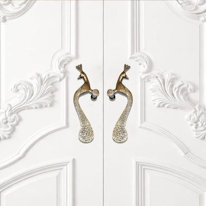 Handcrafted Brass Door Handle – Elegant Peacock Design (Right Turned)