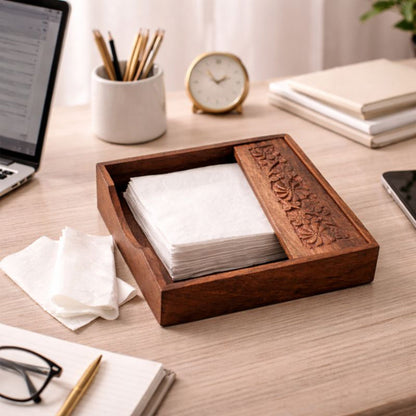 Rosewood Wooden Serving Tray with Matching Napkin Holder | The Indian Aura
