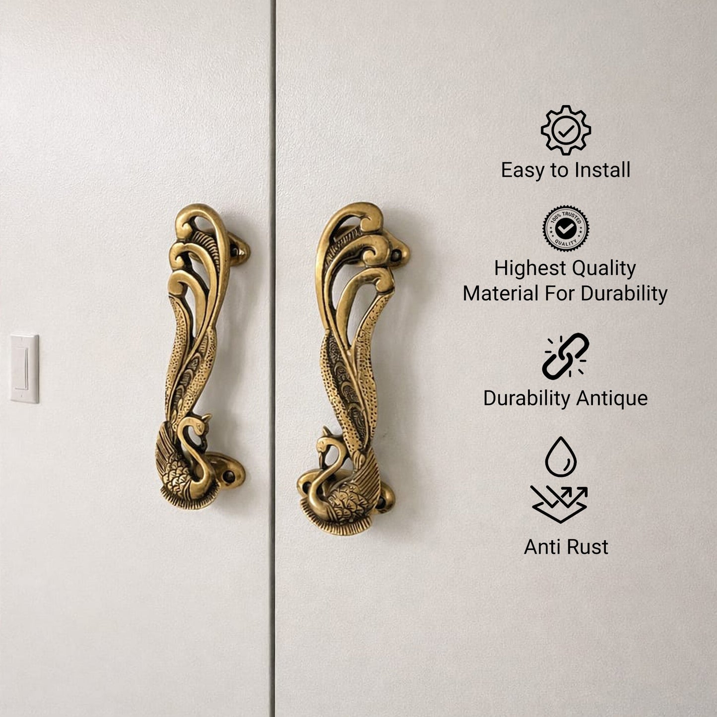 Antique Swan Brass Door Handle Set – Luxury Vintage | The Indian Aura