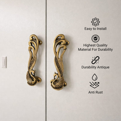 Antique Swan Brass Door Handle Set – Luxury Vintage | The Indian Aura