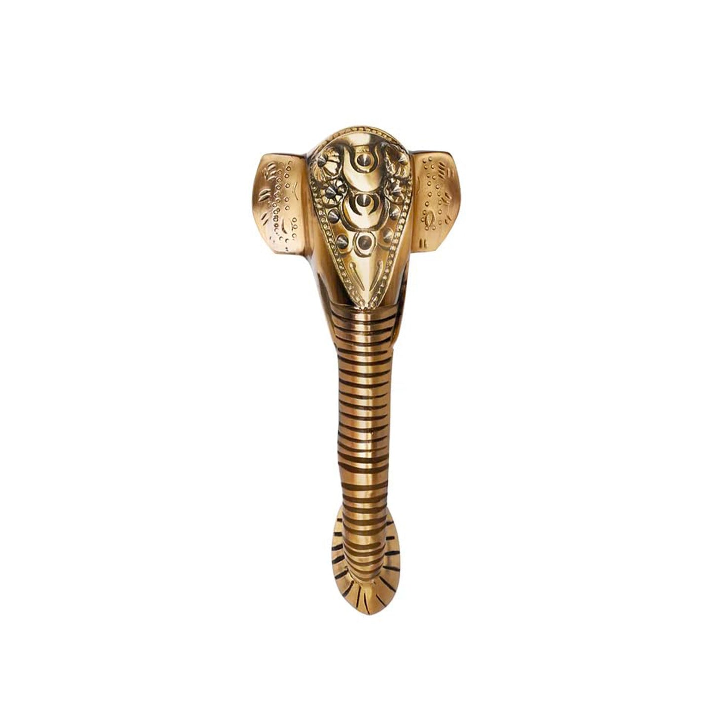 Ganesha Brass Door Handle with Golden Crown - Antique Dhanvantri Design
