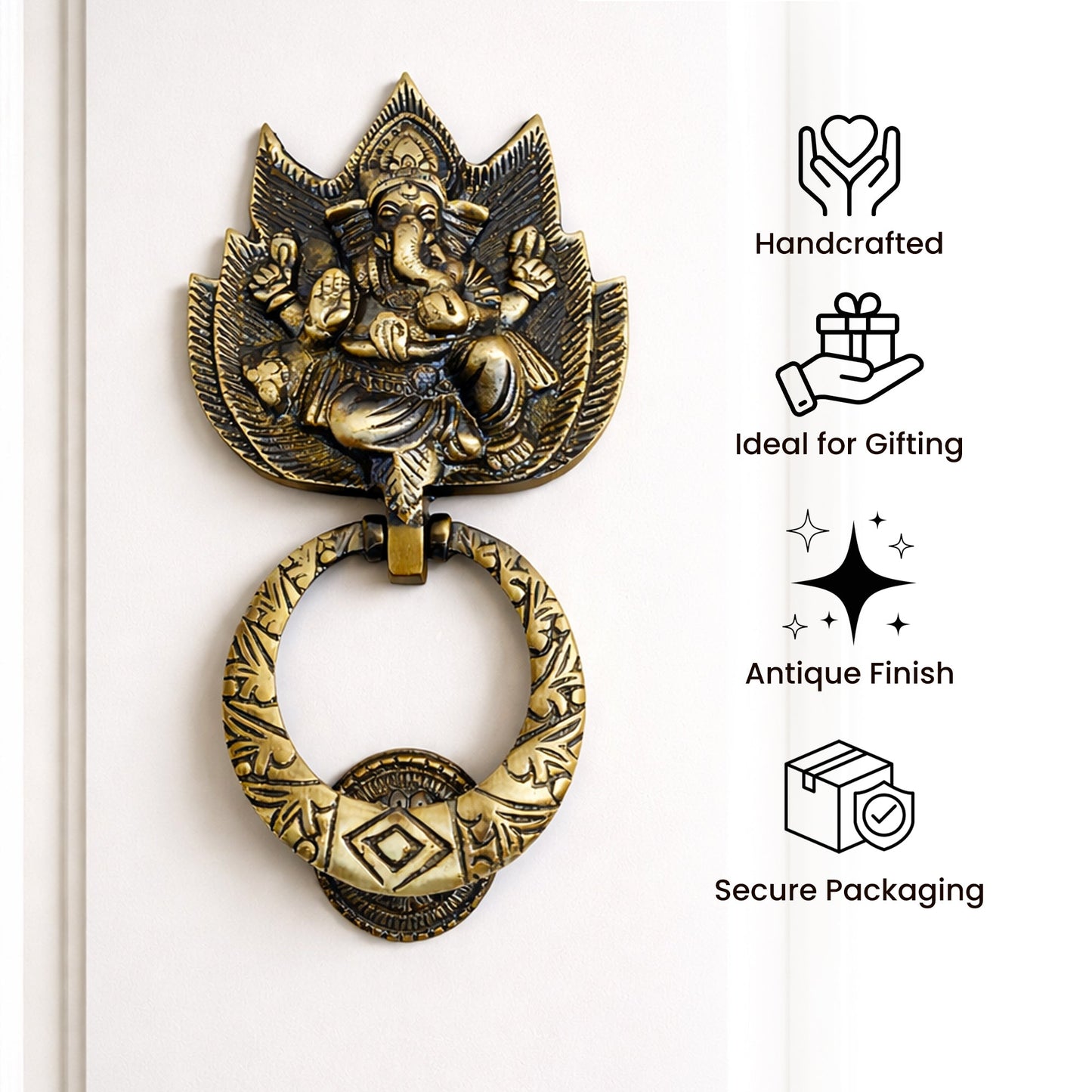 Handcrafted Celestial Ganesha Brass Door Knocker for Main Door | The Indian Aura