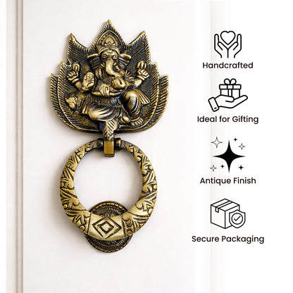 Handcrafted Celestial Ganesha Brass Door Knocker for Main Door | The Indian Aura