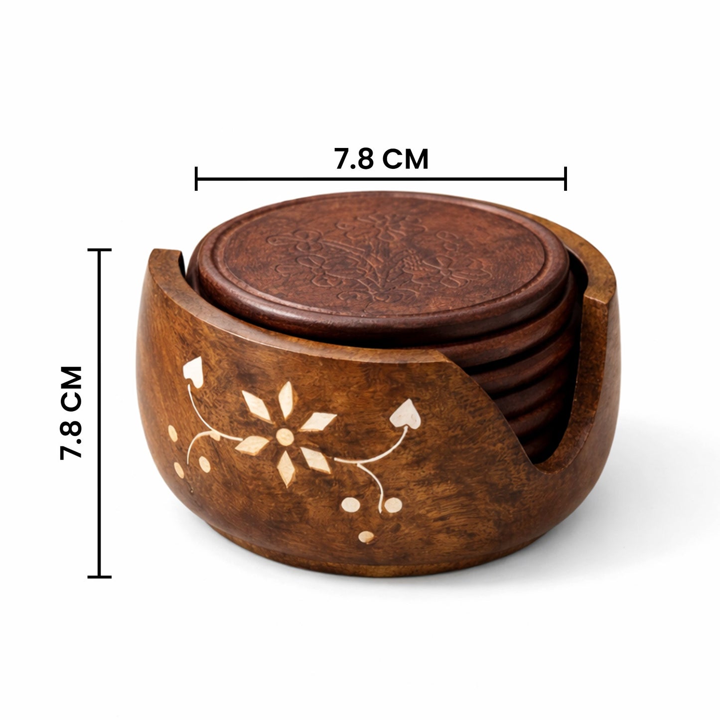 Handcrafted Wooden Coaster Set with Holder | The Indian Aura
