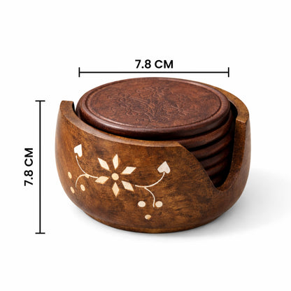 Handcrafted Wooden Coaster Set with Holder | The Indian Aura